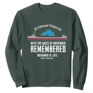 SS Edmund Fitzgerald Gales of November Tribute Sweatshirt Lake Superior Shipwreck Memorial TS02 Dark Forest Green Print Your Wear