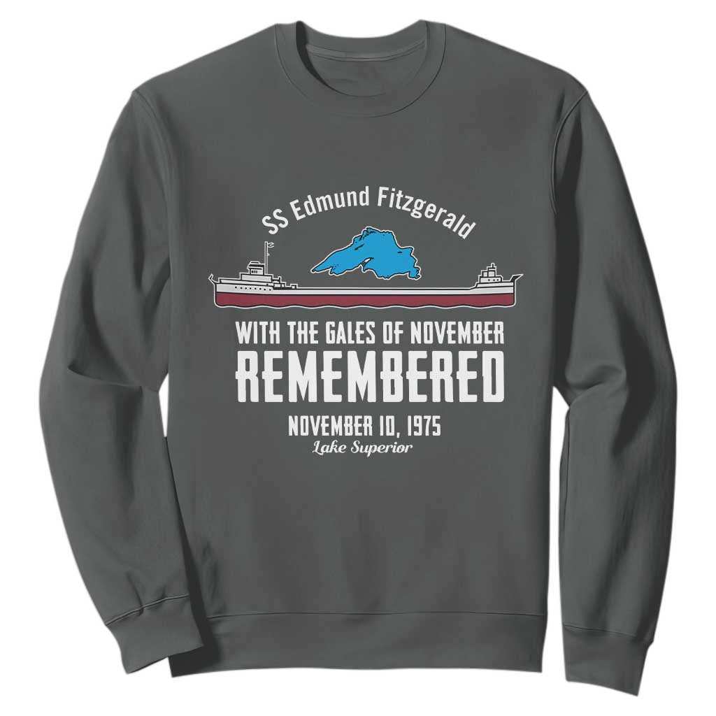 SS Edmund Fitzgerald Gales of November Tribute Sweatshirt Lake Superior Shipwreck Memorial TS02 Dark Heather Print Your Wear