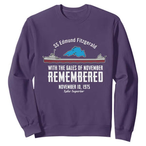 SS Edmund Fitzgerald Gales of November Tribute Sweatshirt Lake Superior Shipwreck Memorial TS02 Purple Print Your Wear