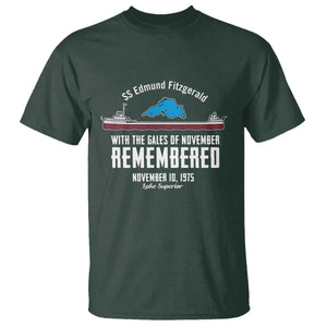 SS Edmund Fitzgerald Gales of November Tribute T Shirt Lake Superior Shipwreck Memorial TS02 Dark Forest Green Print Your Wear