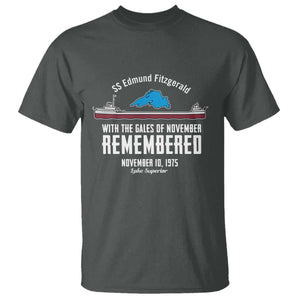 SS Edmund Fitzgerald Gales of November Tribute T Shirt Lake Superior Shipwreck Memorial TS02 Dark Heather Print Your Wear