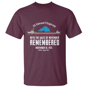 SS Edmund Fitzgerald Gales of November Tribute T Shirt Lake Superior Shipwreck Memorial TS02 Maroon Print Your Wear