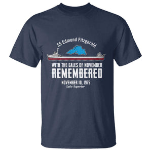 SS Edmund Fitzgerald Gales of November Tribute T Shirt Lake Superior Shipwreck Memorial TS02 Navy Print Your Wear