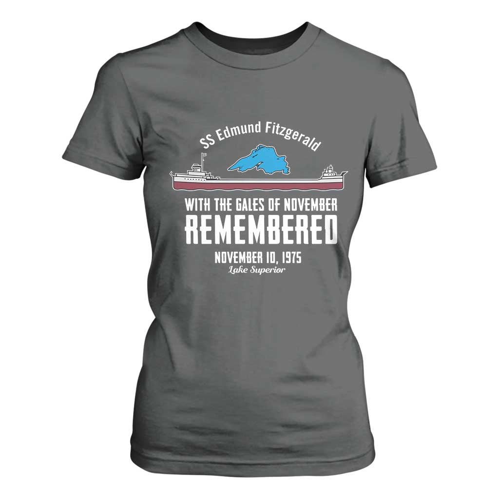 SS Edmund Fitzgerald Gales of November Tribute T Shirt For Women Lake Superior Shipwreck Memorial TS02 Dark Heather Print Your Wear