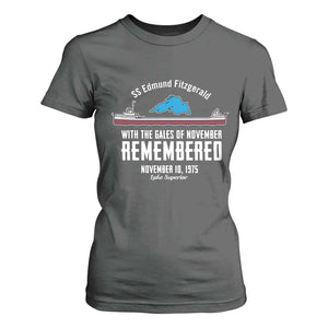 SS Edmund Fitzgerald Gales of November Tribute T Shirt For Women Lake Superior Shipwreck Memorial TS02 Dark Heather Print Your Wear