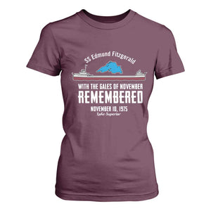 SS Edmund Fitzgerald Gales of November Tribute T Shirt For Women Lake Superior Shipwreck Memorial TS02 Maroon Print Your Wear