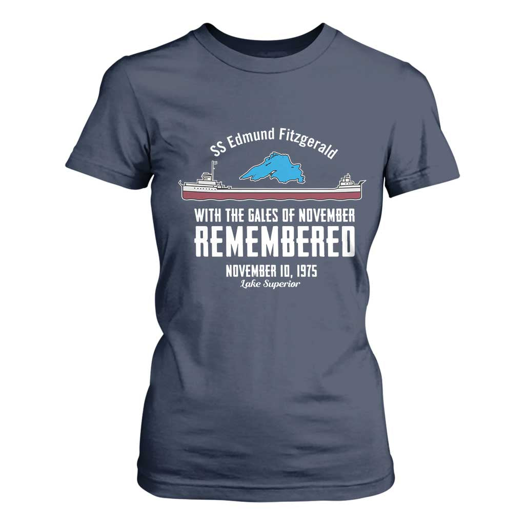 SS Edmund Fitzgerald Gales of November Tribute T Shirt For Women Lake Superior Shipwreck Memorial TS02 Navy Print Your Wear