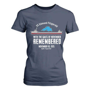 SS Edmund Fitzgerald Gales of November Tribute T Shirt For Women Lake Superior Shipwreck Memorial TS02 Navy Print Your Wear
