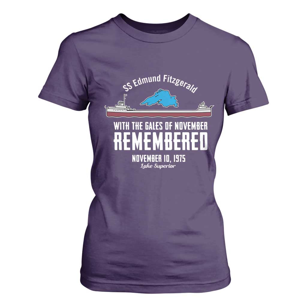 SS Edmund Fitzgerald Gales of November Tribute T Shirt For Women Lake Superior Shipwreck Memorial TS02 Purple Print Your Wear