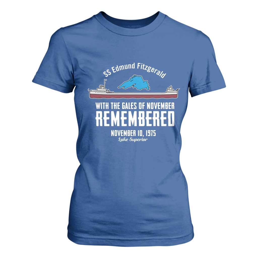 SS Edmund Fitzgerald Gales of November Tribute T Shirt For Women Lake Superior Shipwreck Memorial TS02 Royal Blue Print Your Wear