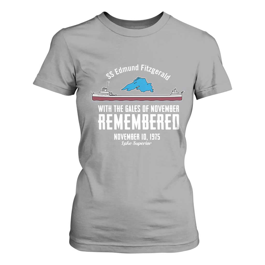 SS Edmund Fitzgerald Gales of November Tribute T Shirt For Women Lake Superior Shipwreck Memorial TS02 Sport Gray Print Your Wear