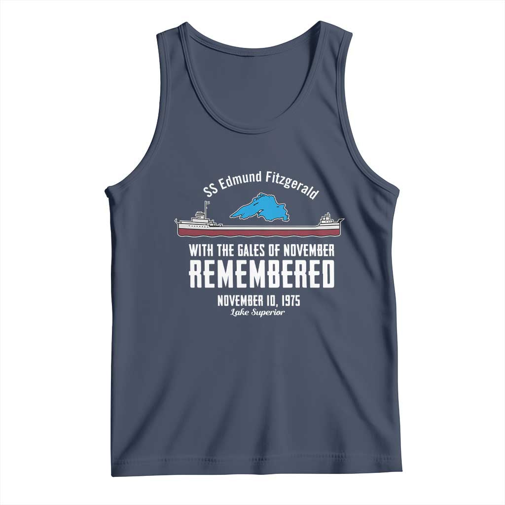 SS Edmund Fitzgerald Gales of November Tribute Tank Top Lake Superior Shipwreck Memorial TS02 Navy Print Your Wear