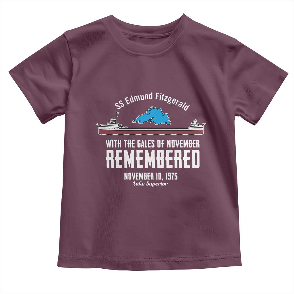 SS Edmund Fitzgerald Gales of November Tribute Toddler T Shirt Lake Superior Shipwreck Memorial TS02 Maroon Print Your Wear