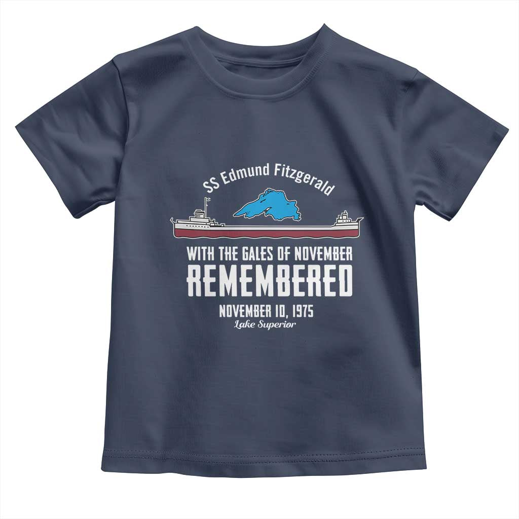 SS Edmund Fitzgerald Gales of November Tribute Toddler T Shirt Lake Superior Shipwreck Memorial TS02 Navy Print Your Wear