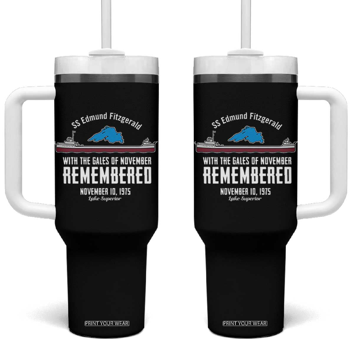 SS Edmund Fitzgerald Gales of November Tribute Tumbler With Handle Lake Superior Shipwreck Memorial TS02 One Size: 40 oz Black Print Your Wear