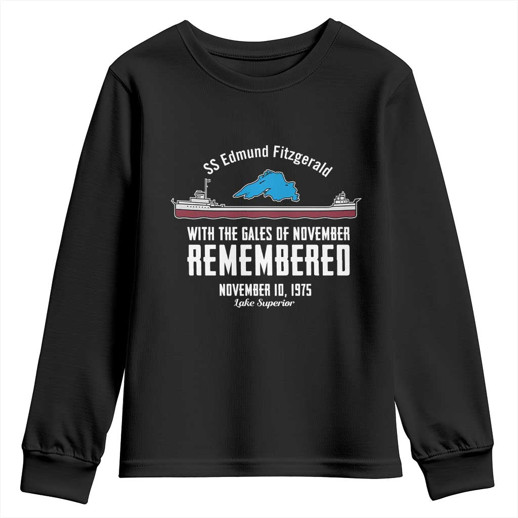 SS Edmund Fitzgerald Gales of November Tribute Youth Sweatshirt Lake Superior Shipwreck Memorial TS02 Black Print Your Wear