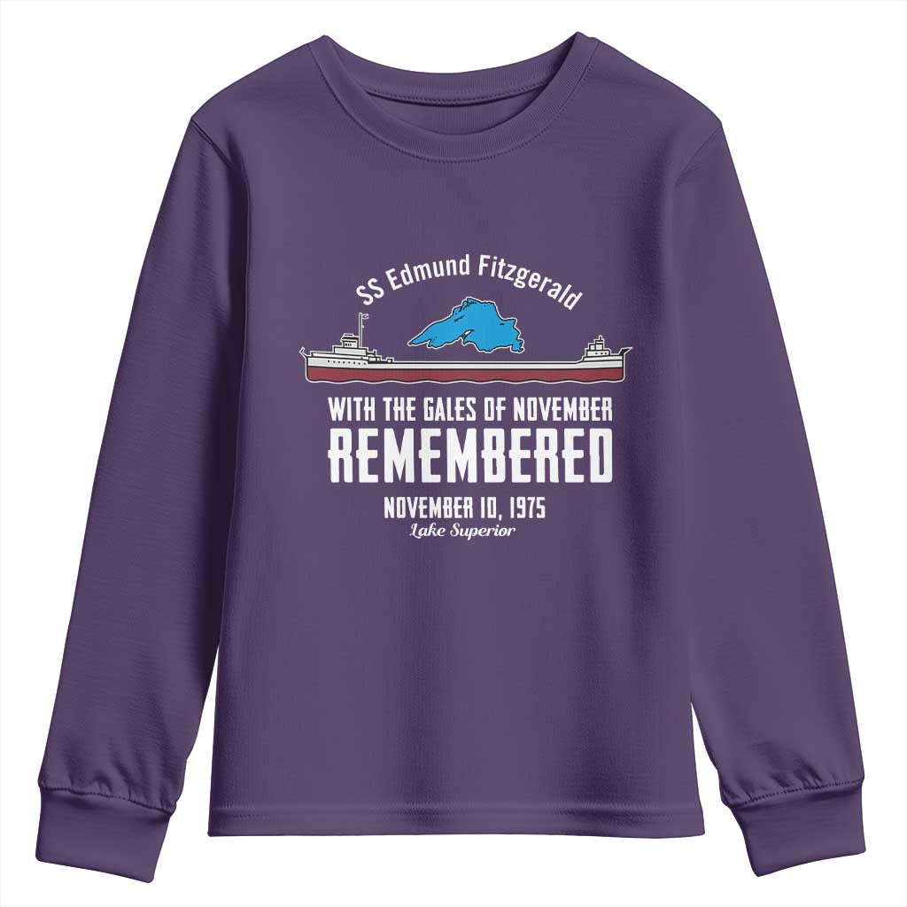 SS Edmund Fitzgerald Gales of November Tribute Youth Sweatshirt Lake Superior Shipwreck Memorial TS02 Purple Print Your Wear