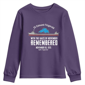 SS Edmund Fitzgerald Gales of November Tribute Youth Sweatshirt Lake Superior Shipwreck Memorial TS02 Purple Print Your Wear