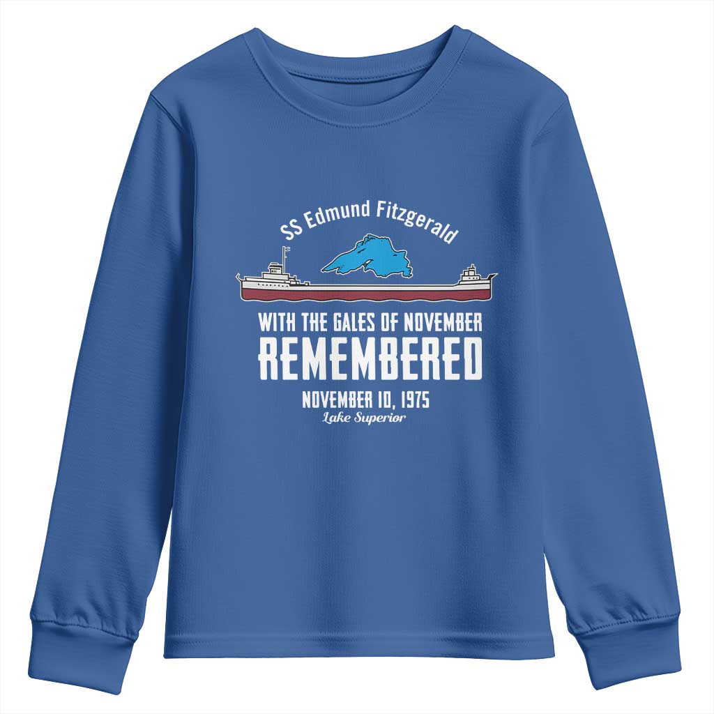 SS Edmund Fitzgerald Gales of November Tribute Youth Sweatshirt Lake Superior Shipwreck Memorial TS02 Royal Blue Print Your Wear