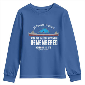 SS Edmund Fitzgerald Gales of November Tribute Youth Sweatshirt Lake Superior Shipwreck Memorial TS02 Royal Blue Print Your Wear