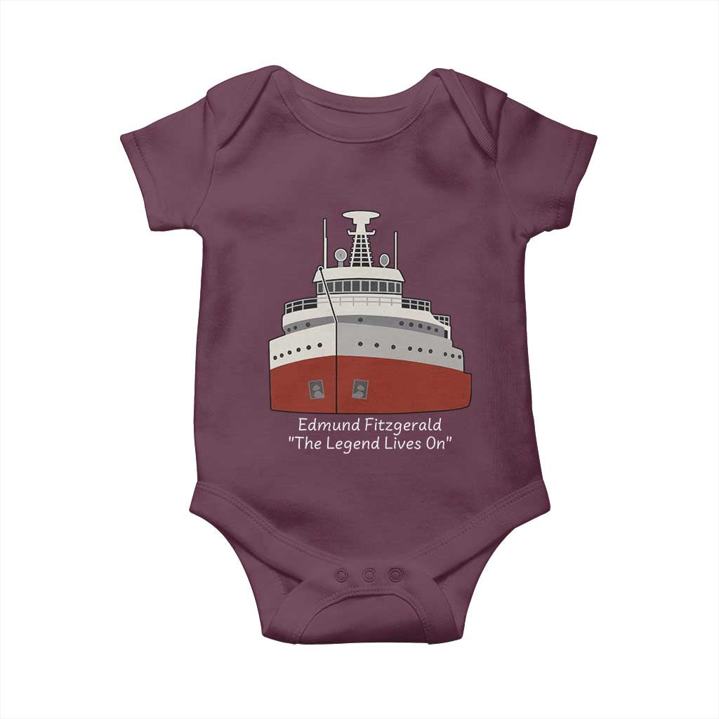Edmund Fitzgerald Tribute Baby Onesie The Legend Lives On Great Lakes Freighter Memorial TS02 Maroon Print Your Wear