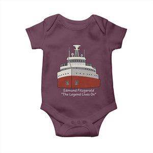 Edmund Fitzgerald Tribute Baby Onesie The Legend Lives On Great Lakes Freighter Memorial TS02 Maroon Print Your Wear