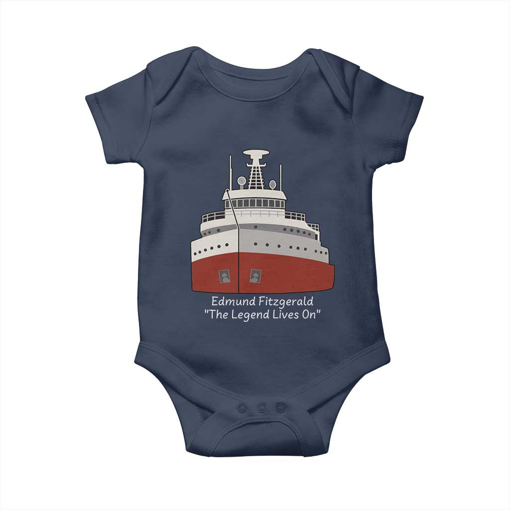 Edmund Fitzgerald Tribute Baby Onesie The Legend Lives On Great Lakes Freighter Memorial TS02 Navy Print Your Wear