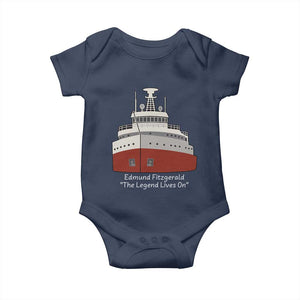 Edmund Fitzgerald Tribute Baby Onesie The Legend Lives On Great Lakes Freighter Memorial TS02 Navy Print Your Wear