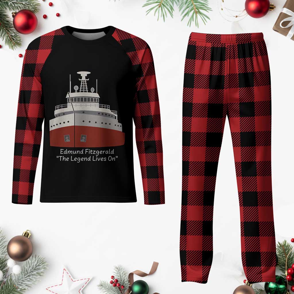 Edmund Fitzgerald Tribute Plaid Pajama Set The Legend Lives On Great Lakes Freighter Memorial TS02 Buffalo Plaid Print Your Wear