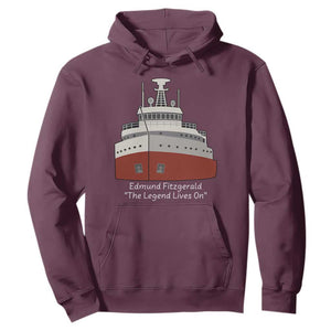 Edmund Fitzgerald Tribute Hoodie The Legend Lives On Great Lakes Freighter Memorial TS02 Maroon Print Your Wear