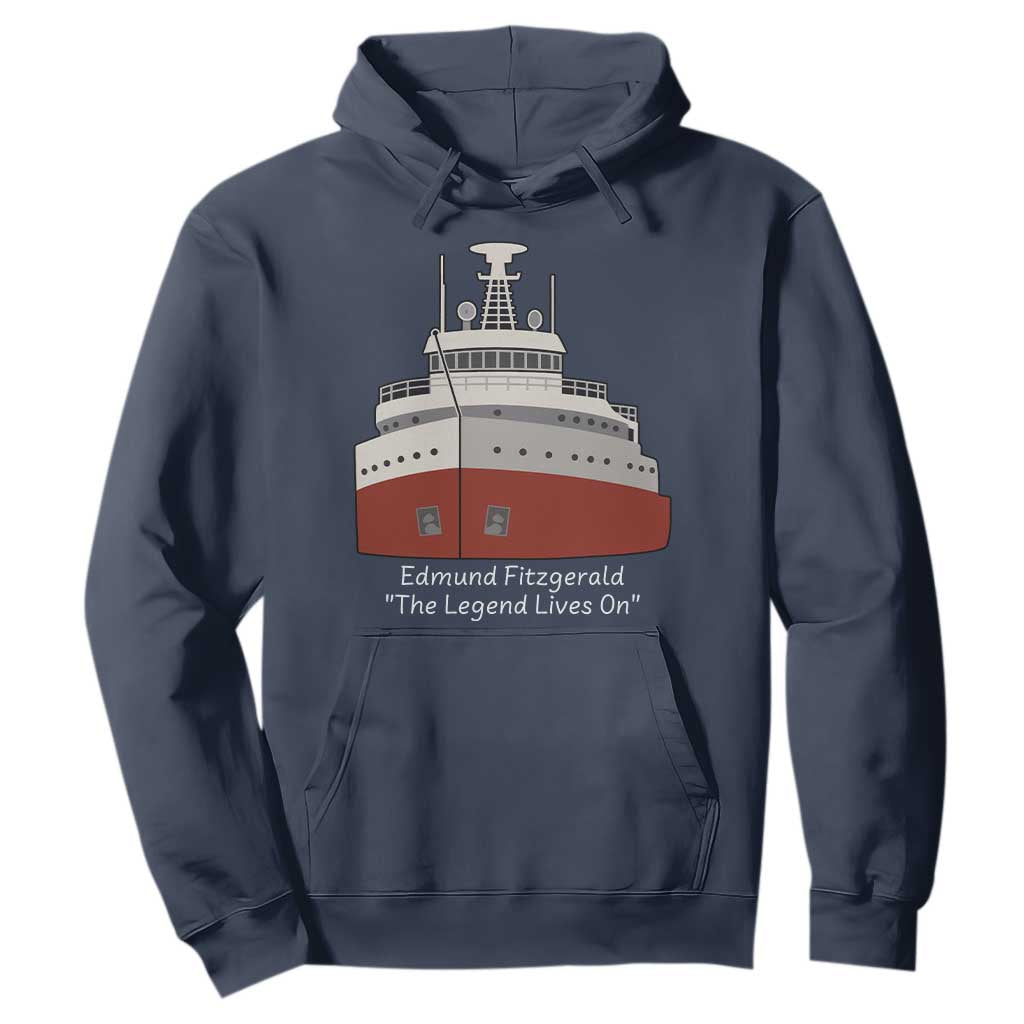 Edmund Fitzgerald Tribute Hoodie The Legend Lives On Great Lakes Freighter Memorial TS02 Navy Print Your Wear
