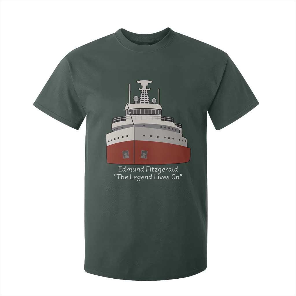 Edmund Fitzgerald Tribute T Shirt For Kid The Legend Lives On Great Lakes Freighter Memorial TS02 Dark Forest Green Print Your Wear
