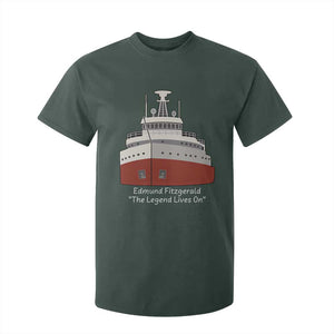 Edmund Fitzgerald Tribute T Shirt For Kid The Legend Lives On Great Lakes Freighter Memorial TS02 Dark Forest Green Print Your Wear