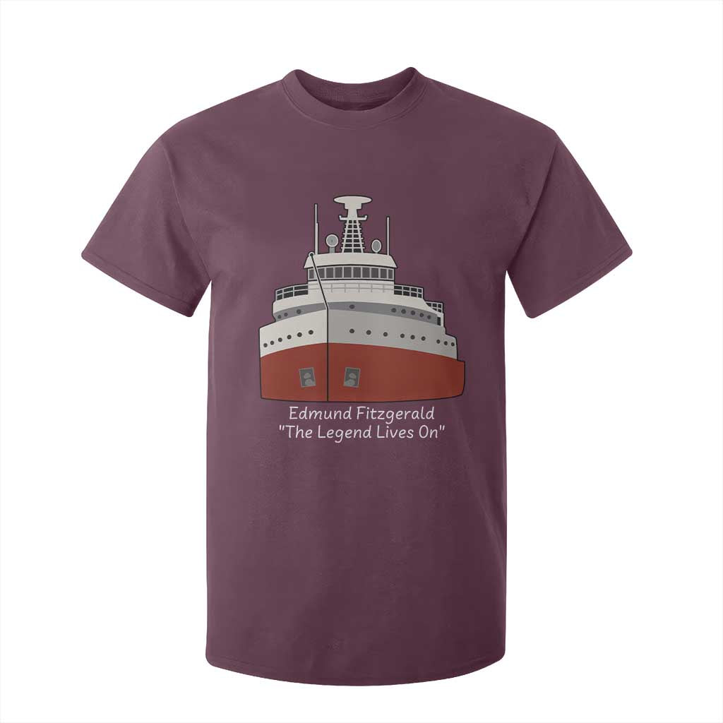 Edmund Fitzgerald Tribute T Shirt For Kid The Legend Lives On Great Lakes Freighter Memorial TS02 Maroon Print Your Wear