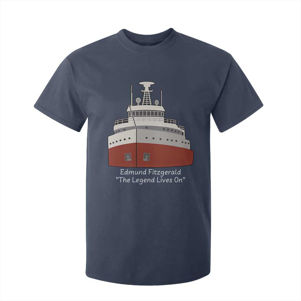 Edmund Fitzgerald Tribute T Shirt For Kid The Legend Lives On Great Lakes Freighter Memorial TS02 Navy Print Your Wear