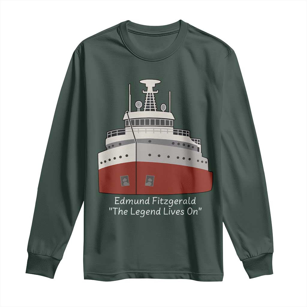 Edmund Fitzgerald Tribute Long Sleeve Shirt The Legend Lives On Great Lakes Freighter Memorial TS02 Dark Forest Green Print Your Wear