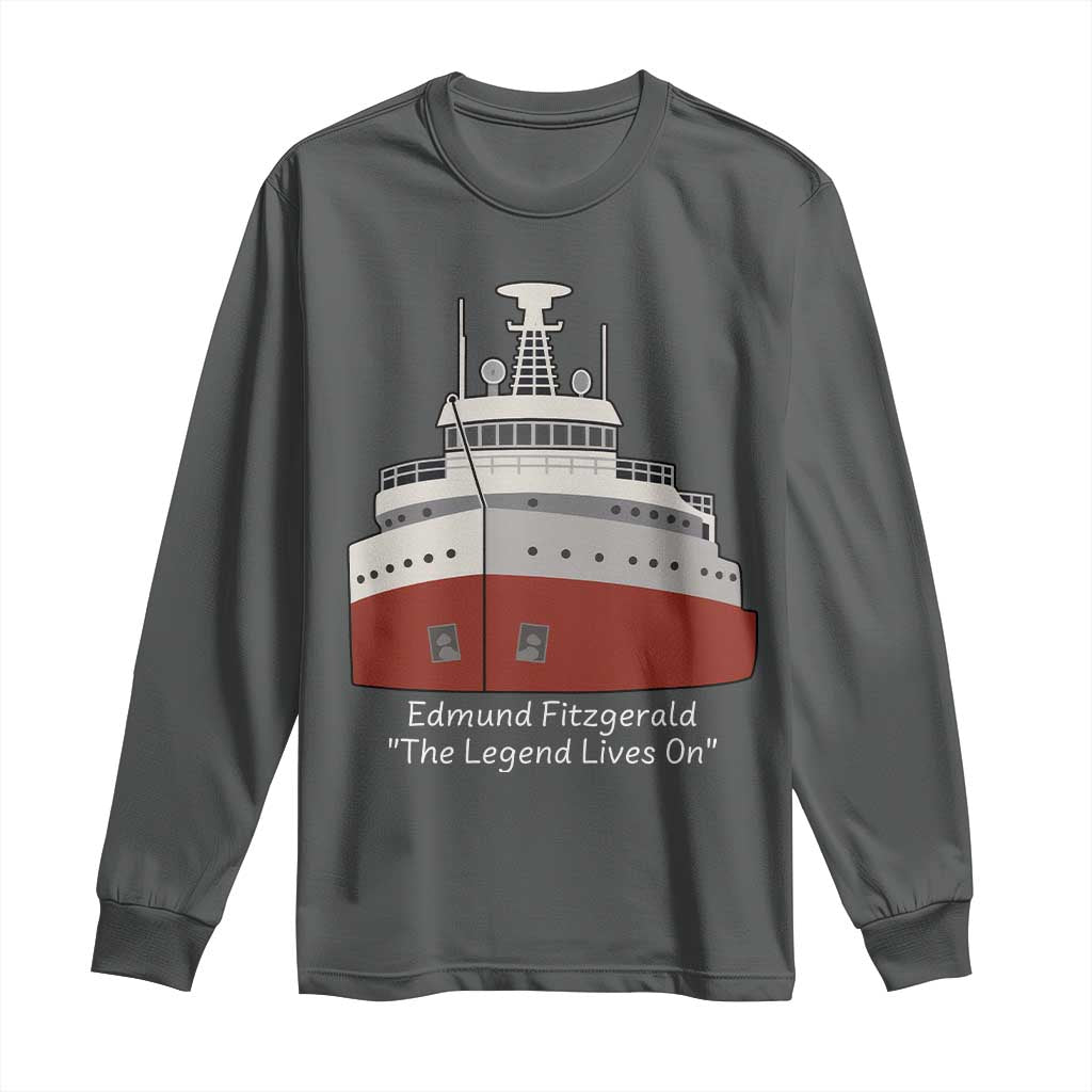 Edmund Fitzgerald Tribute Long Sleeve Shirt The Legend Lives On Great Lakes Freighter Memorial TS02 Dark Heather Print Your Wear