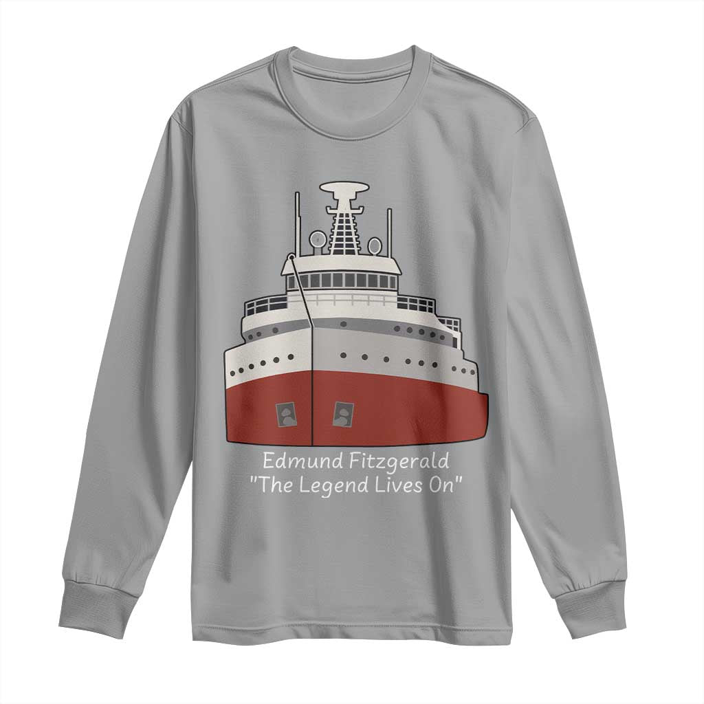 Edmund Fitzgerald Tribute Long Sleeve Shirt The Legend Lives On Great Lakes Freighter Memorial TS02 Sport Gray Print Your Wear