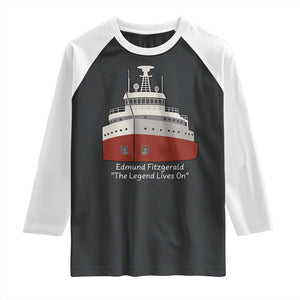 Edmund Fitzgerald Tribute Raglan Shirt The Legend Lives On Great Lakes Freighter Memorial TS02 Black White Print Your Wear