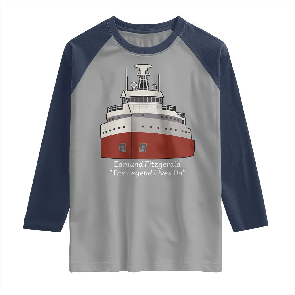 Edmund Fitzgerald Tribute Raglan Shirt The Legend Lives On Great Lakes Freighter Memorial TS02 Sport Gray Navy Print Your Wear