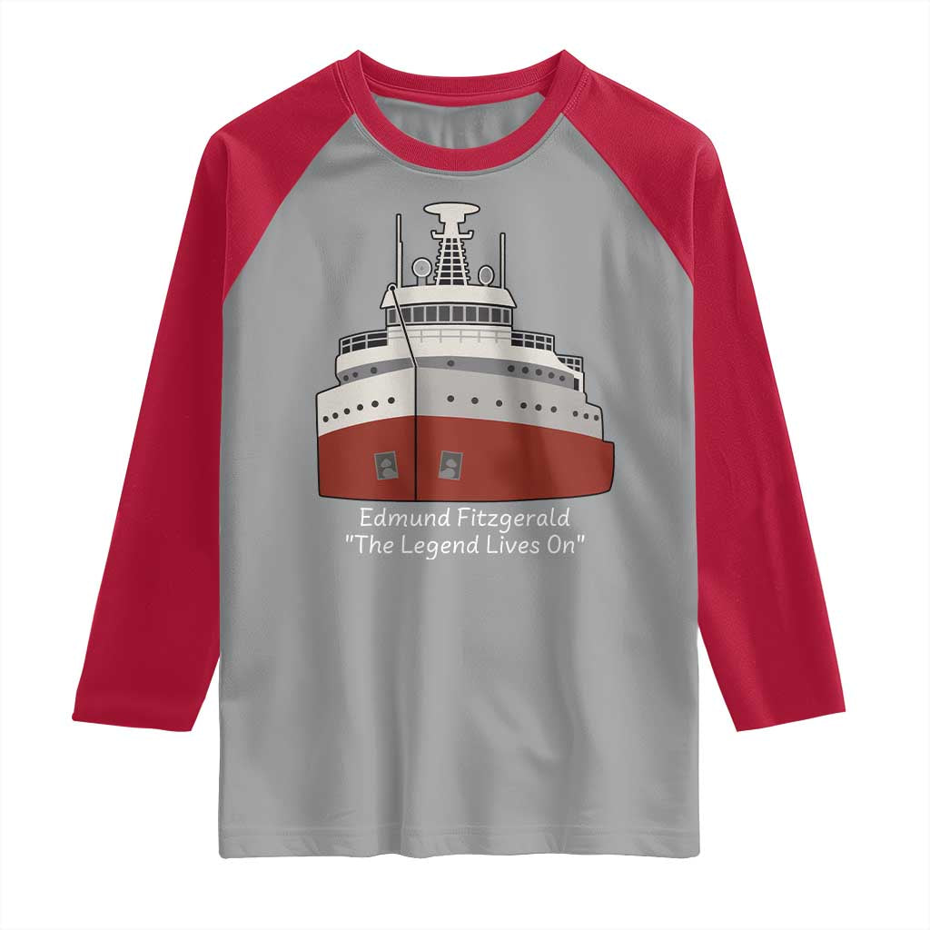 Edmund Fitzgerald Tribute Raglan Shirt The Legend Lives On Great Lakes Freighter Memorial TS02 Sport Gray Red Print Your Wear