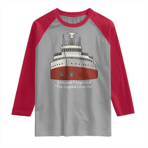 Edmund Fitzgerald Tribute Raglan Shirt The Legend Lives On Great Lakes Freighter Memorial TS02 Sport Gray Red Print Your Wear