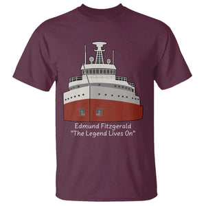 Edmund Fitzgerald Tribute T Shirt The Legend Lives On Great Lakes Freighter Memorial TS02 Maroon Print Your Wear
