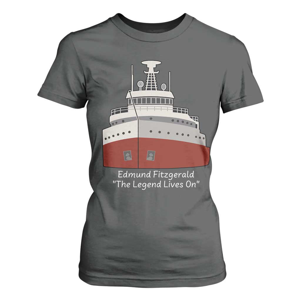Edmund Fitzgerald Tribute T Shirt For Women The Legend Lives On Great Lakes Freighter Memorial TS02 Dark Heather Print Your Wear