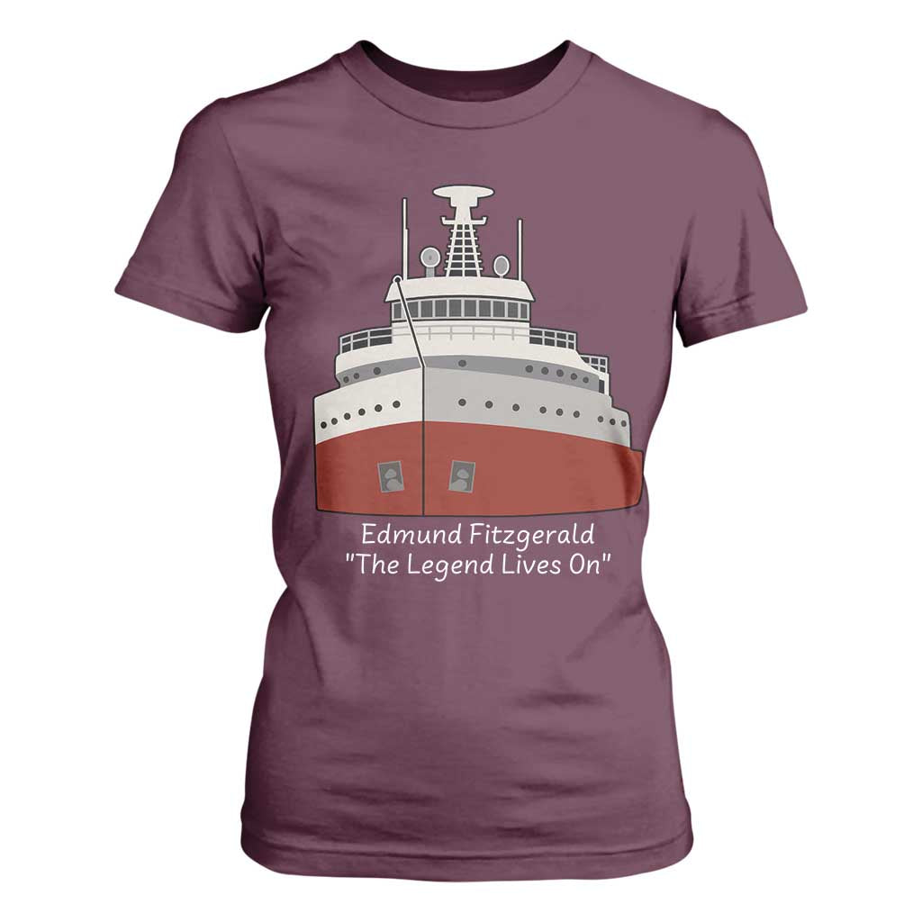 Edmund Fitzgerald Tribute T Shirt For Women The Legend Lives On Great Lakes Freighter Memorial TS02 Maroon Print Your Wear