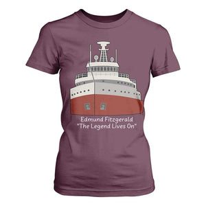 Edmund Fitzgerald Tribute T Shirt For Women The Legend Lives On Great Lakes Freighter Memorial TS02 Maroon Print Your Wear