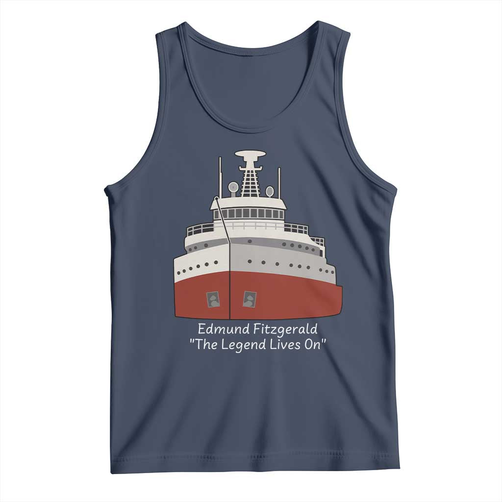 Edmund Fitzgerald Tribute Tank Top The Legend Lives On Great Lakes Freighter Memorial TS02 Navy Print Your Wear