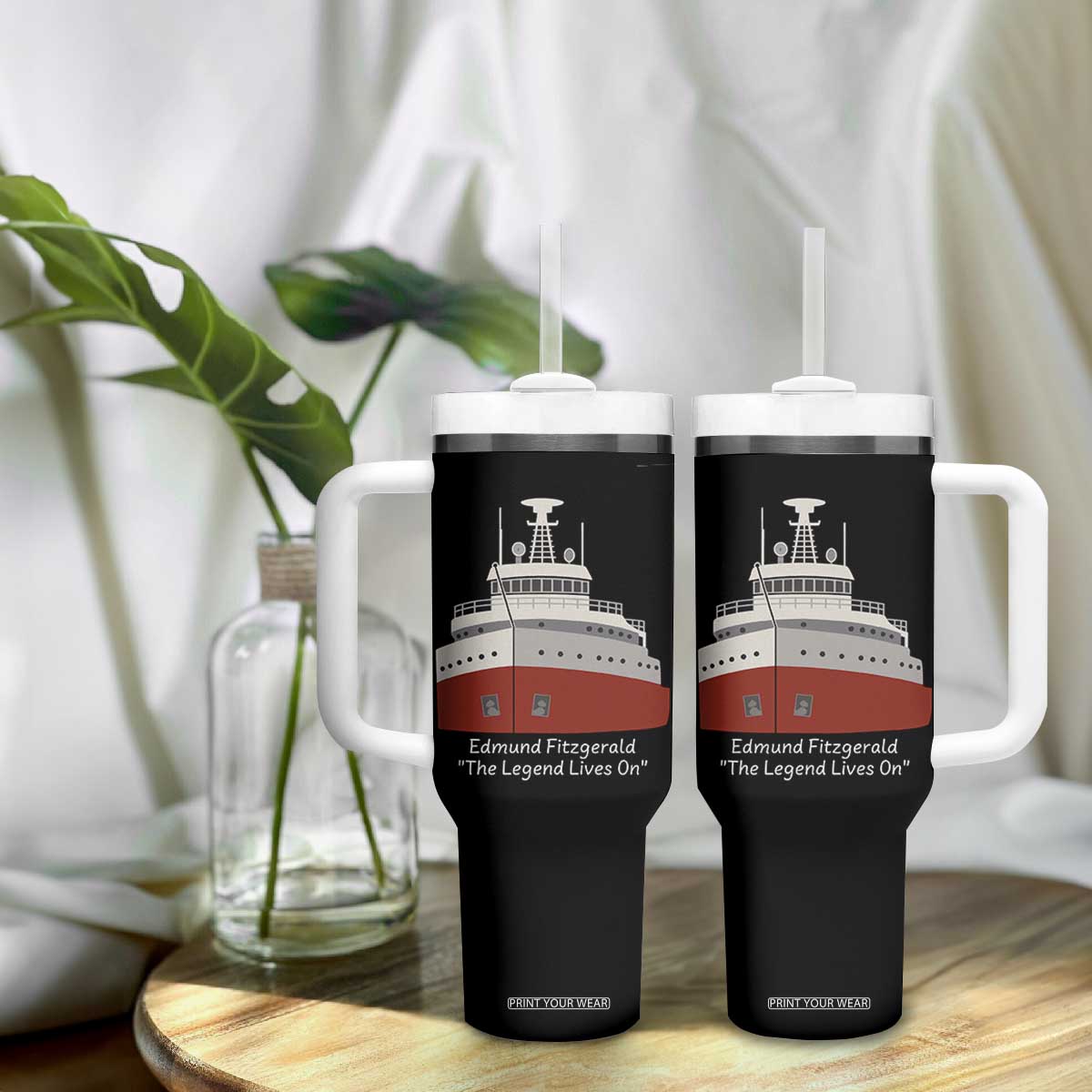 Edmund Fitzgerald Tribute Tumbler With Handle The Legend Lives On Great Lakes Freighter Memorial TS02 Print Your Wear