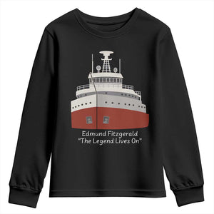 Edmund Fitzgerald Tribute Youth Sweatshirt The Legend Lives On Great Lakes Freighter Memorial TS02 Black Print Your Wear