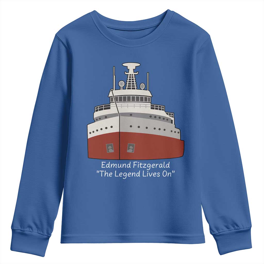 Edmund Fitzgerald Tribute Youth Sweatshirt The Legend Lives On Great Lakes Freighter Memorial TS02 Royal Blue Print Your Wear